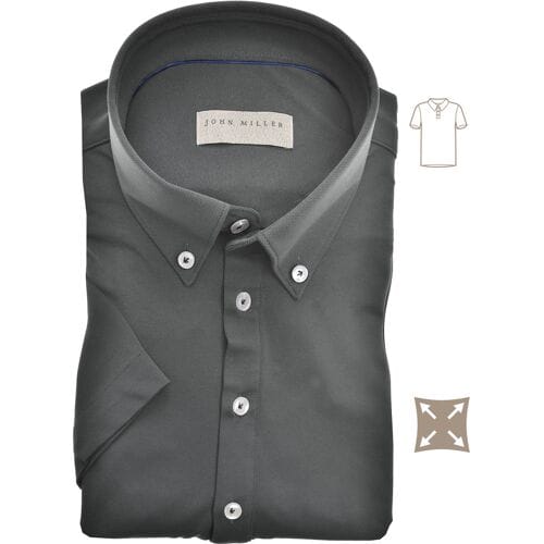 John Miller Polo Slim Casual Button Down Short Sleeve Hyperstretch Donker Groen / male