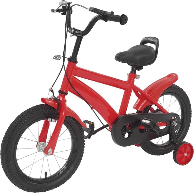 Kinderfiets - Loopfiets - Leren Fietsen - Met Steunwielen - 14 inch - Rood