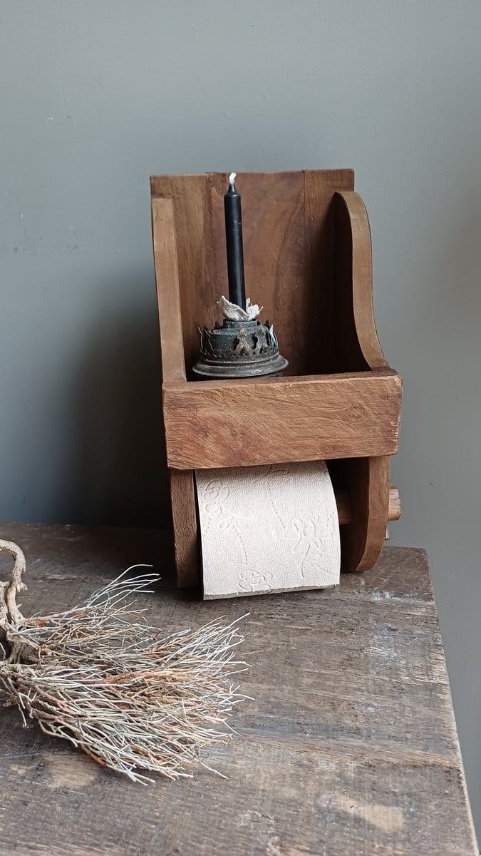 Het Bloemenerf - Landelijke houten toiletrolhouder