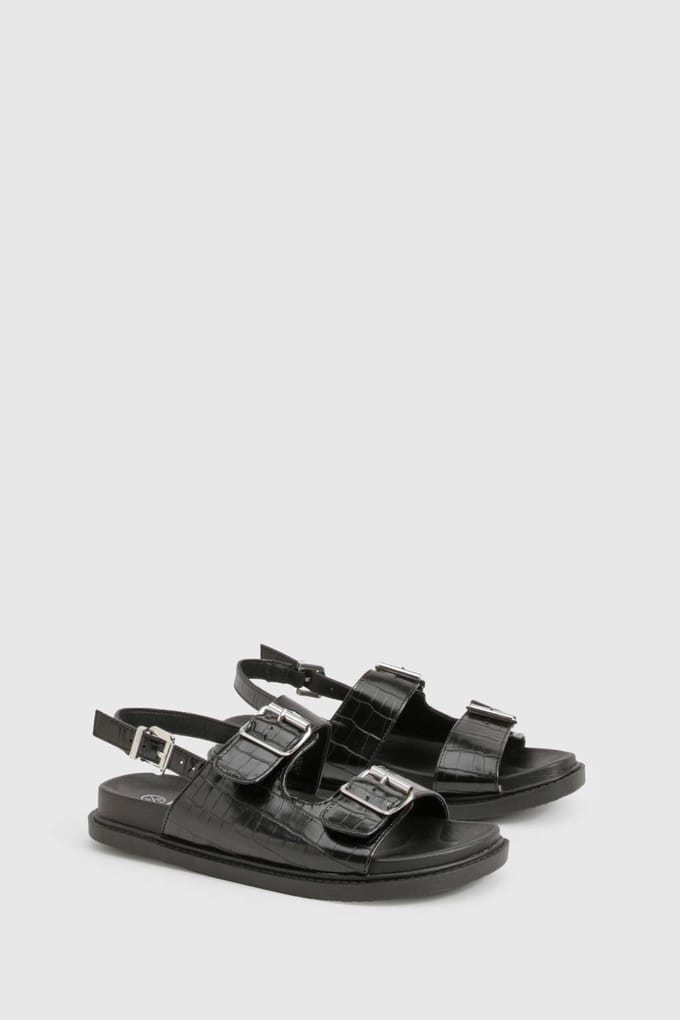 boohoo Dames Wide Fit Double Strap Sporty Dad Sandal | Zwart | Maat: 36