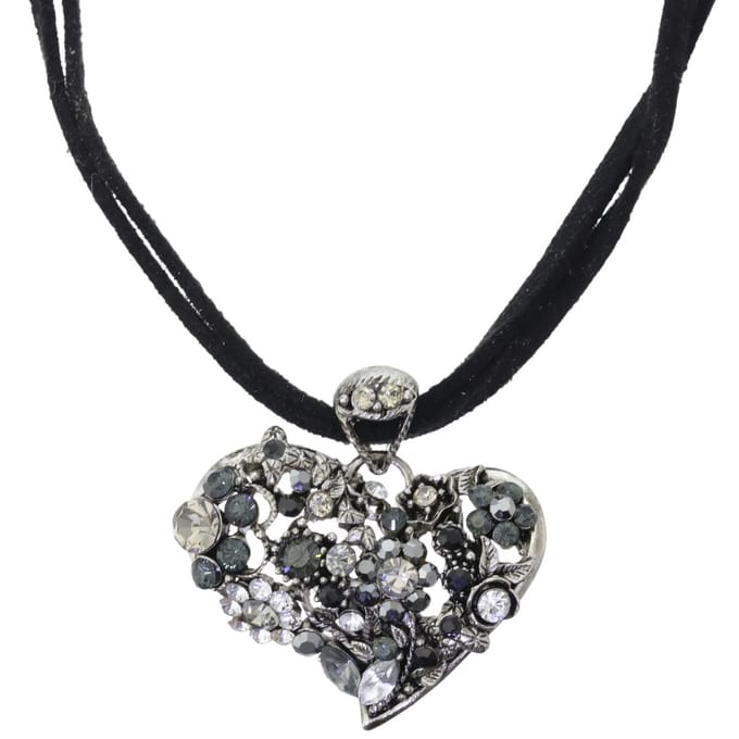Behave – Ketting dames – zwart suède – hart hanger zilverkleur – 36 cm