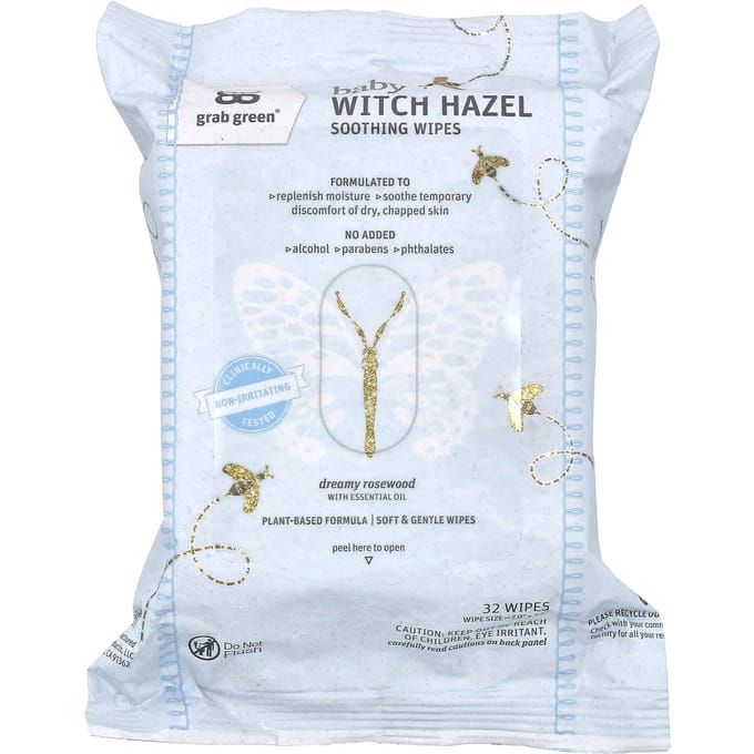 Grab Green, Mouchoir Apaisant à l'Hamamélis pour Bébé, Bois de Rose Rêveur, 32 feuilles white