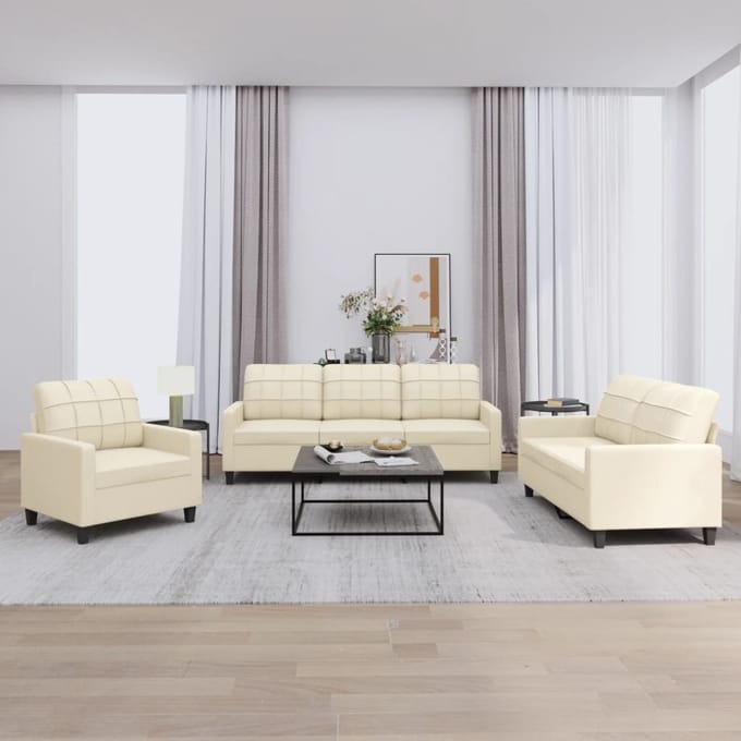 vidaXL - 3-delige - Loungeset - met - kussens - kunstleer - crème