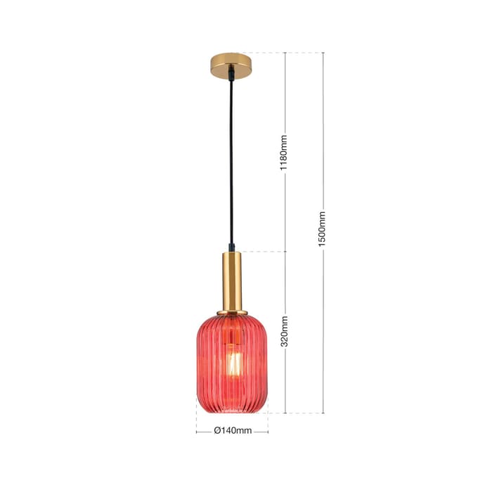 ORION Hanglamp Carneval, antiek messing/rood, Ø 14 cm, glas