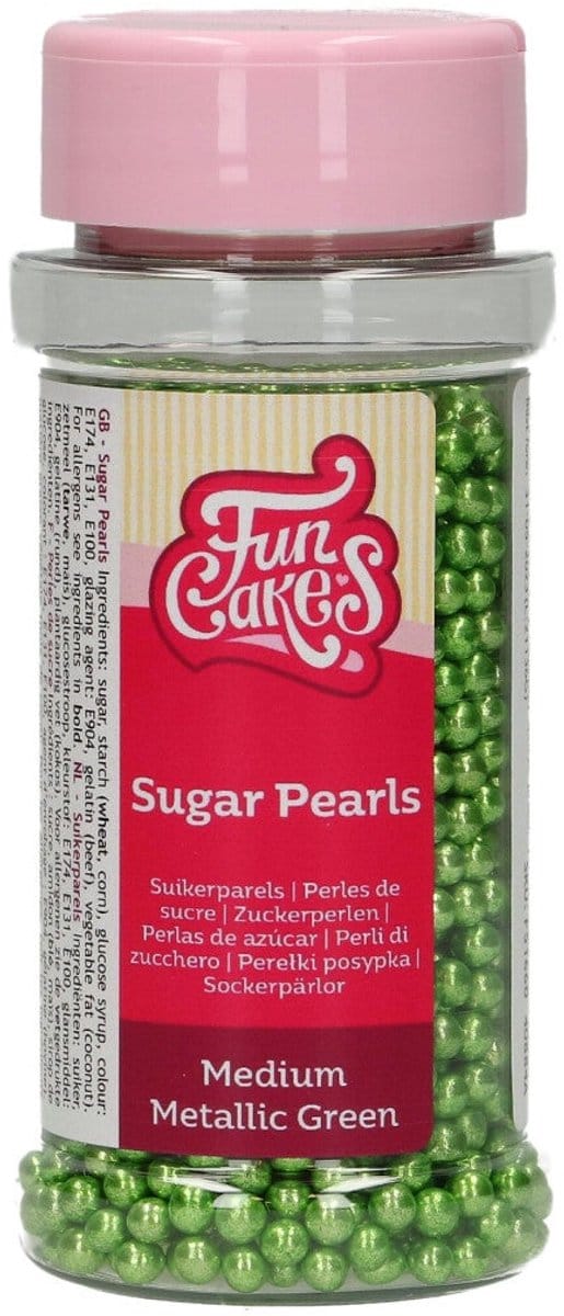 FunCakes Suikerparels - Medium - Metallic Groen 80g - Smaakstof voor Taarten - Eetbare Taartdecoratie