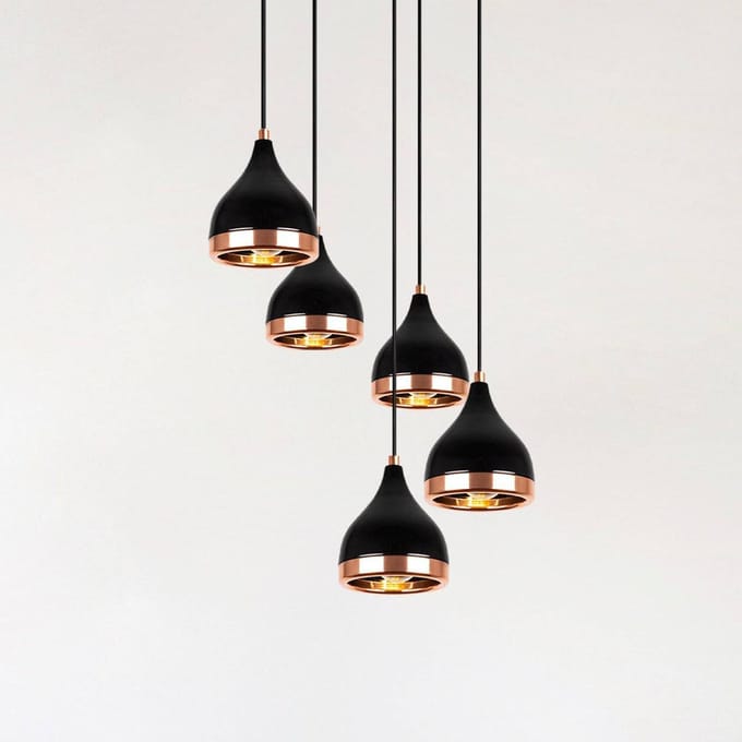 Opviq Hanglamp Yildo 7005 zwart/koper metaal 5-lamps rond