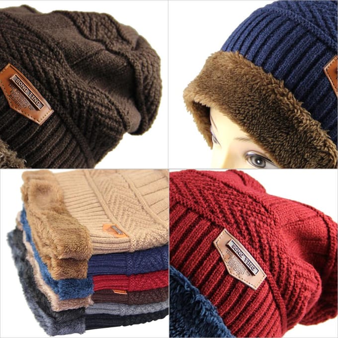 Heren Winter Warme gebreide muts Zachte warme gebreide muts Wine red red