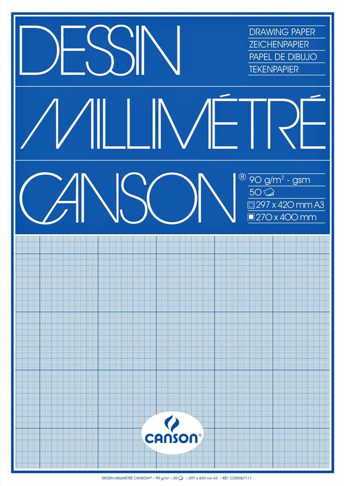 Millimeterpapier canson lichtblauw bedrukt a3 wit | 10 stuks