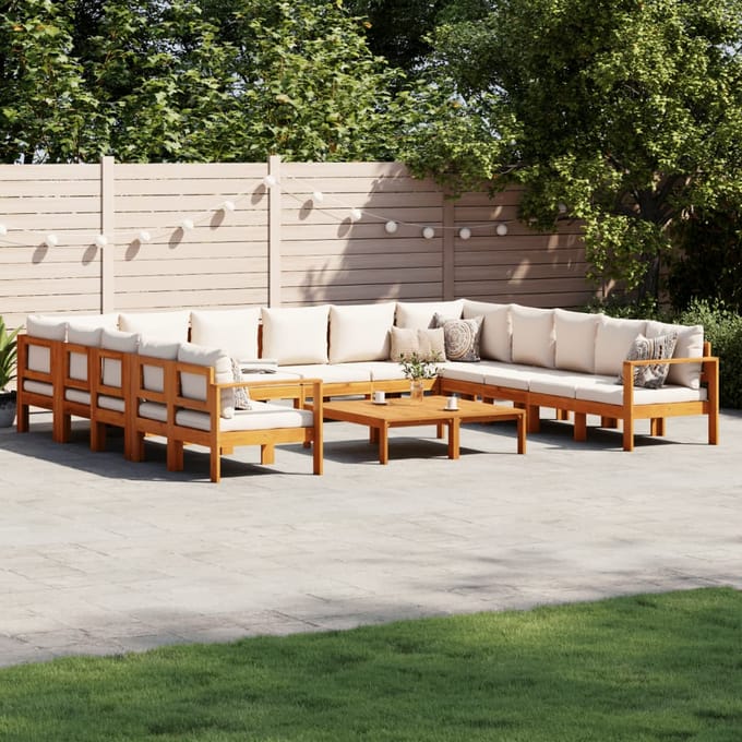 vidaXL - 10-delige - Loungeset - met - kussens - massief - acaciahout