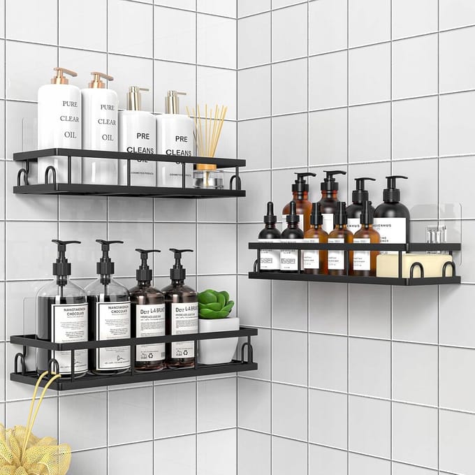 Set van 3 Zwarte Douche-Organizers - Wandmontage Zonder Boren