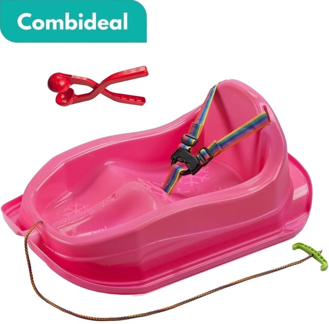 Tuilana ® - COMBIDEAL - Babyslee - Sneeuwslee - Met sneeuwbalknijper - Plastic slee baby / peuter - Roze