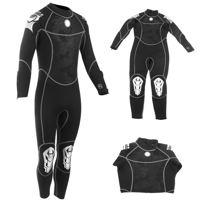 Combinaison de plongée 3 mm à manches longues, protection solaire, fermeture éclair dans le dos, motif dragon, taille XL black