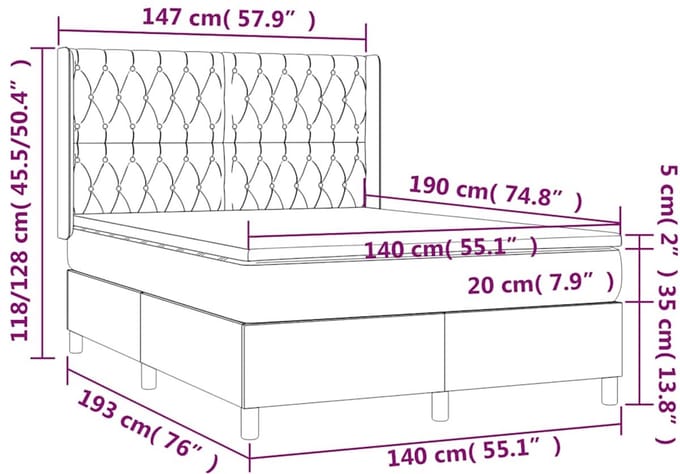 vidaXL - Boxspring - met - matras - en - LED - fluweel - donkerblauw - 140x190 - cm