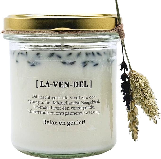 DIY pakket - Geurkaars met bloemen - lavendel - 8cm