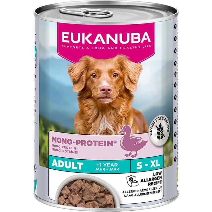 Dubbelpak: 12x 400g Eukanuba Special Care Adult Mono-Protein mit Ente Hundefutter nass