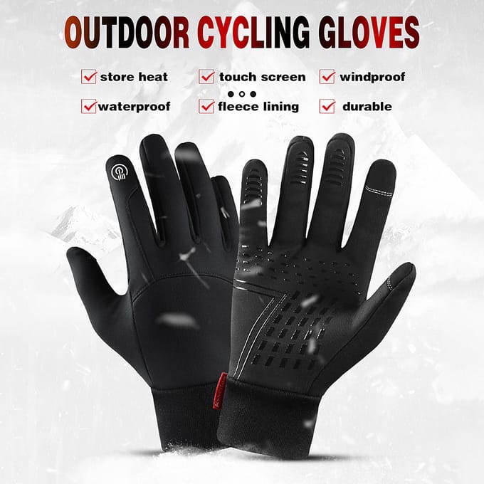 Winter Heren Dames Fietshandschoenen Waterdicht Winddicht Fleece Voering Touchscreen Antislip Medium zwart