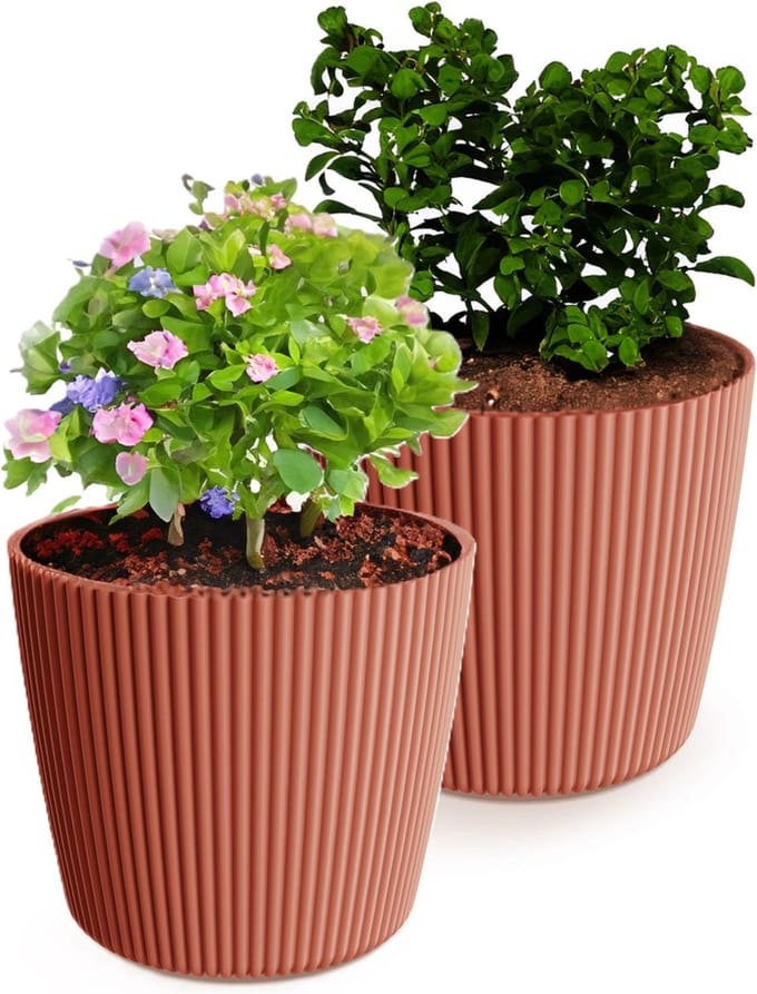 Prosperplast Plantenpot/bloempot Buckingham - 2x - buiten/binnen - steenrood - D23 x H21 cm
