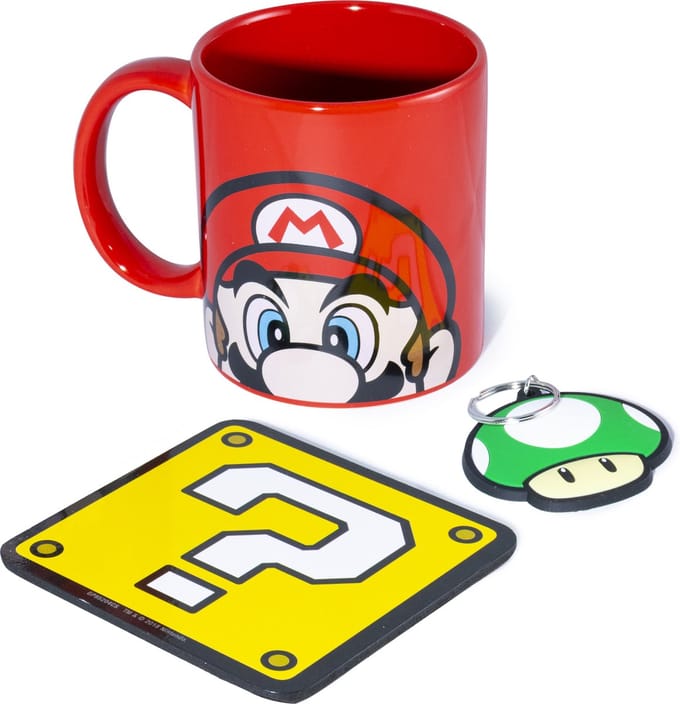 Super Mario - Mario geschenkdoos mok, onderzetter en sleutelhanger