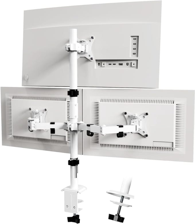 DYNA®Monitorarm 3 schermen - Muurbeugel - Klemdoorvoertule - Wit - 42cm x 18cm x 17cm