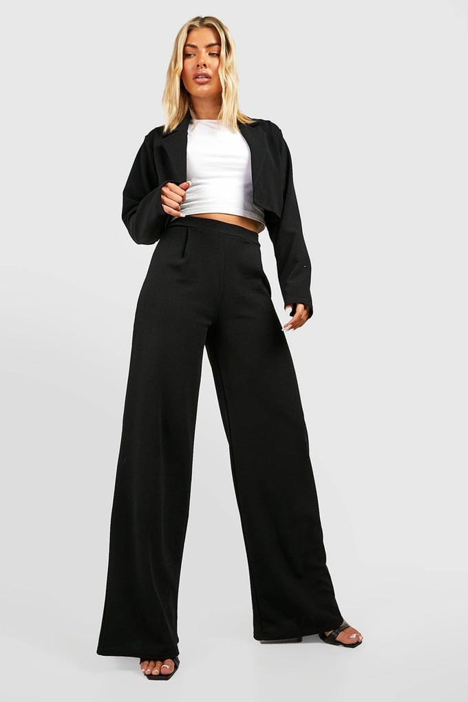 Dames Boohoo Basics Broek met Wijde Pijpen | Zwart | Maat: 40