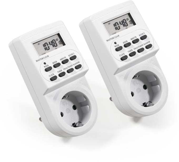 Tijdschakelaar voor binnen 2-Pack - Schakelklok met 10 schakelprogramma's - Tijdschakelaar digitaal - Schuko - 230v en 3600W - Wit