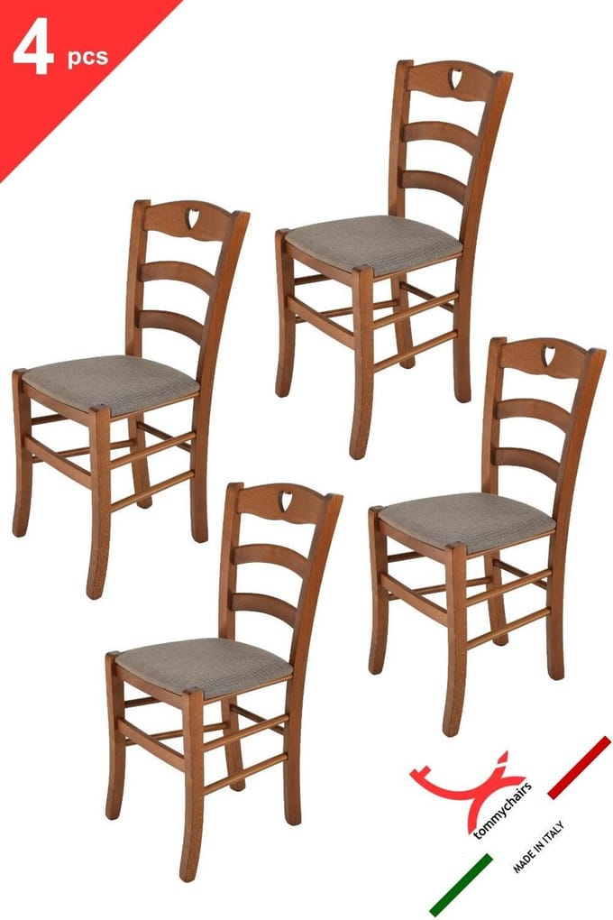 Tommychairs Cuore - Eetkamerstoelen - Set van 4 - Licht Walnoot - Stof & Hout