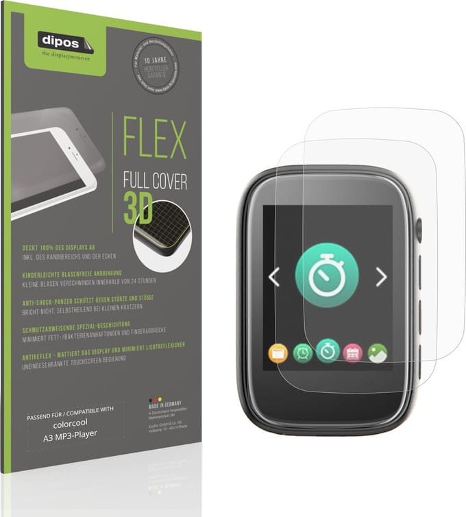 dipos FLEX – 2x Matte Screenprotector geschikt voor colorcool A3 MP3-Player | Volledige Schermbescherming | Case-Friendly