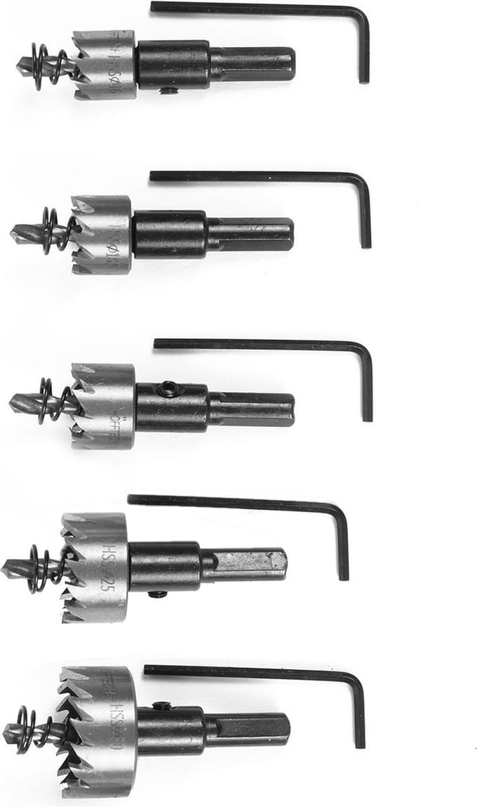 Set van 5 gatenzagen (HSS, 16, 18.5, 20, 25 en 30 mm)