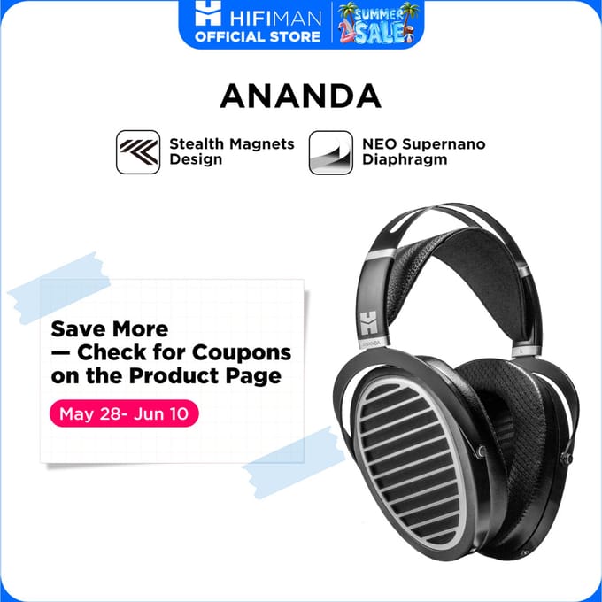 HIFIMAN Ananda Stealth Magnet Open-Back Over-Ear Full-Size Planar Magnetische Hi-Fi-hoofdtelefoon zwart