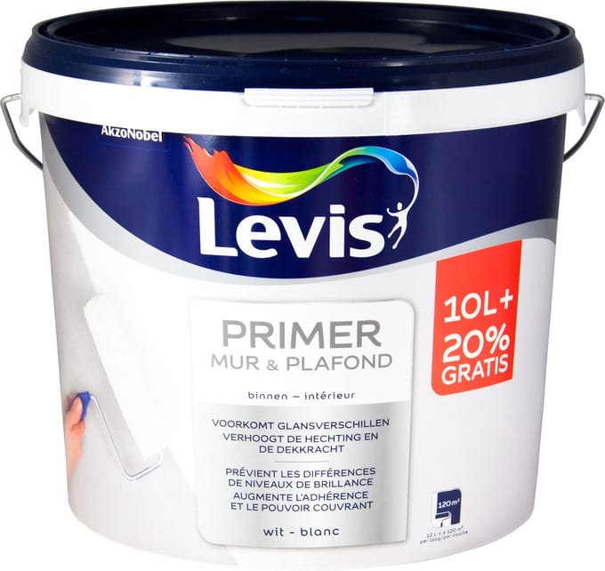 Levis - Primer Mur & Plafond - Wit - 12 L