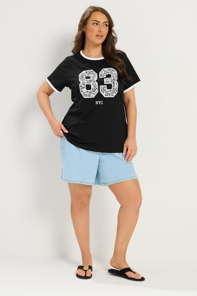 Yours Yous Zwart '83' Ringer Tshirtsize 48