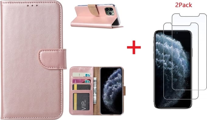 Hoesje Geschikt voor iPhone 11 Portemonnee hoesje + 2X Screenprotector - Rosegoud