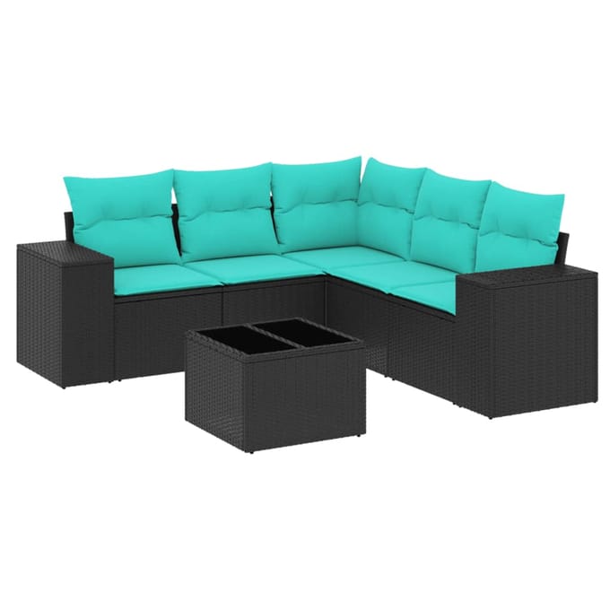 vidaXL - 6-delige - tuinbankset - met - kussens - van - zwart - polyrotan