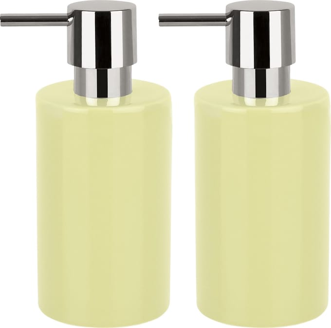 Spirella zeeppompje/dispenser Sienna - 2x - glans geel - porselein - 16 x 7 cm - 300 ml