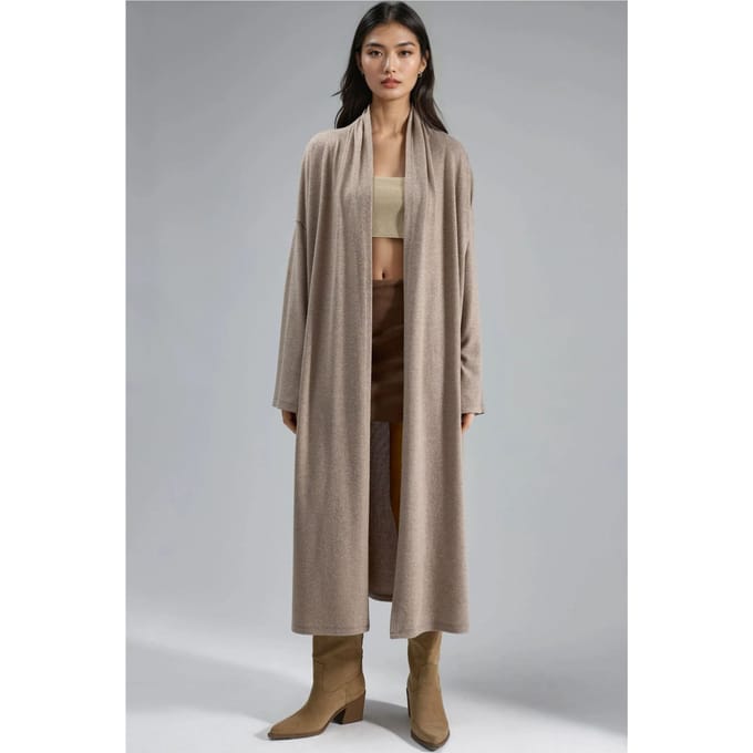 Relaxed Fit Langlijn Open-Front Sjawl Kraag Gebreide Cardigan