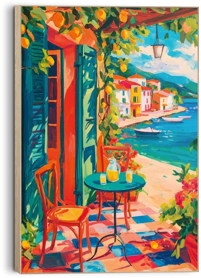 Schilderij Mediterraan terras - 60 x 90 - Hout - REINDERS