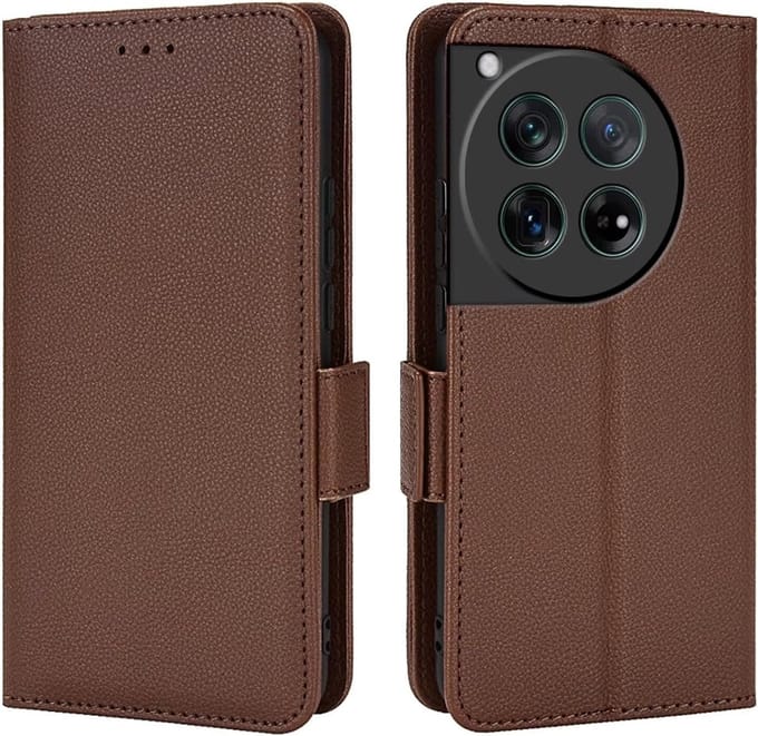 Geschikt voor Oneplus 12 5G - PU Leer - Schokbestendig - Book Case Hoesje - Bruin