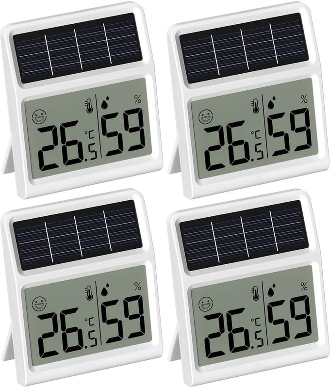 Digitale Thermometer en Hygrometer op Zonne-energie, Wit (4 Stuks)
