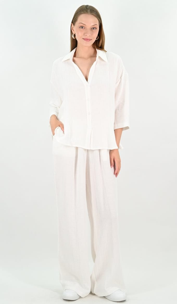YesMooi - Linnenblend Oversized Blouse - Gebroken wit - S (36)