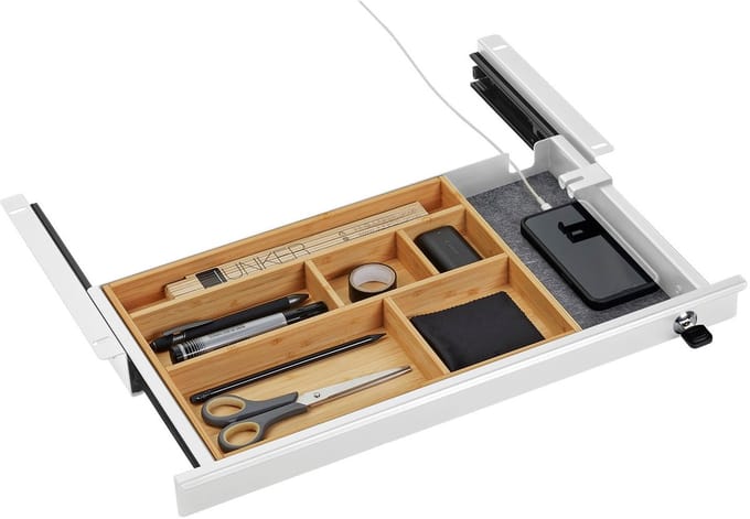 CAVO Documentlade afsluitbaar 500 x 265 x 45 mm wit met bamboe inzet Prullenlade Bureaulade