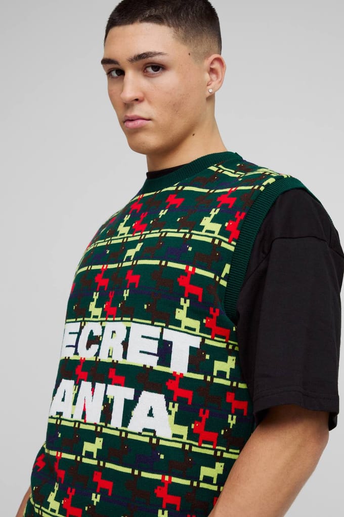 Regular Fit Secret Santa Christmas Vest | Green | Size Medium