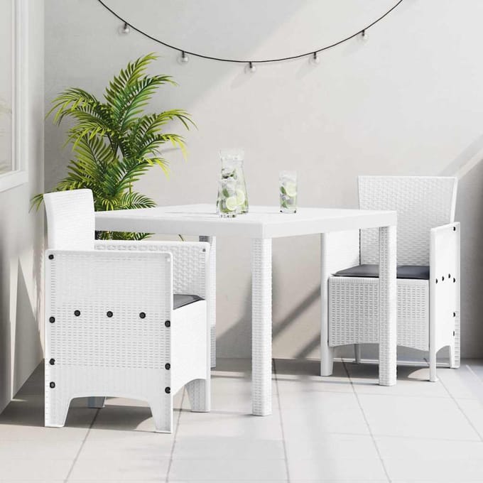 vidaXL - Tuin - Eettafel - Set - 3 - st - Wit - Polypropyleen