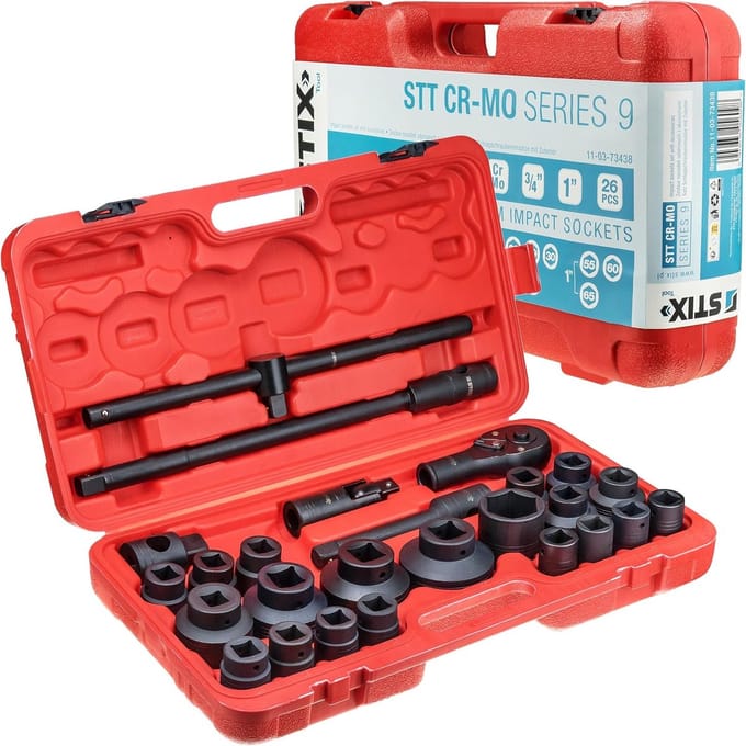 Dopsleutelset 26-delig - Lange Doppen - Zware Voertuigen - CR-MO Staal - 21-65 mm
