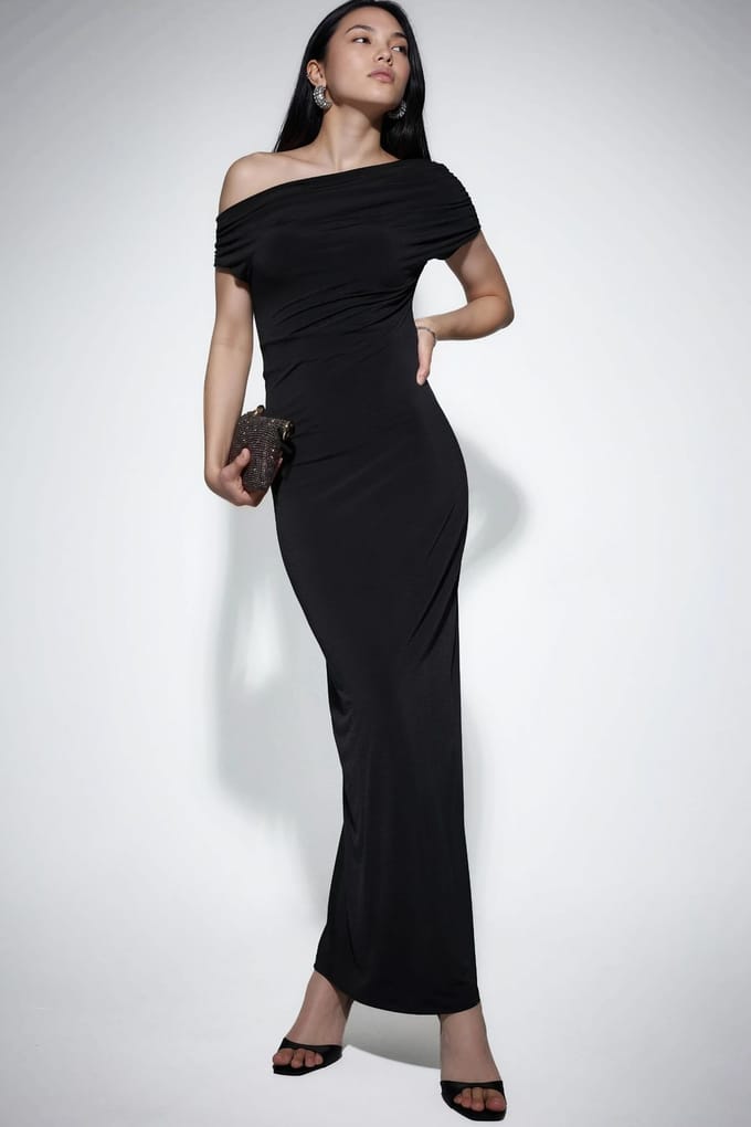 Asymmetrische Kraag Slim Fit Maxi Jurk