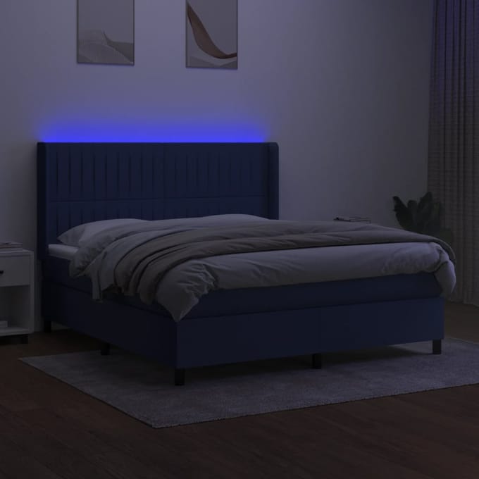 vidaXL - Boxspring - met - matras - en - LED - stof - blauw - 180x200 - cm