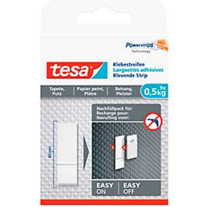 Kleefstrip tesa®, voor hergebruik van de kleefnagel voor behang & pleister met kleefkracht tot 0,5 kg, 2-zijdig, afneembaar, 9 st.