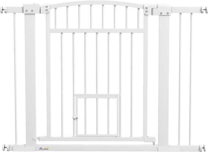 PawHut-Pet Gate-Acier-104x5x77cm-Blanc