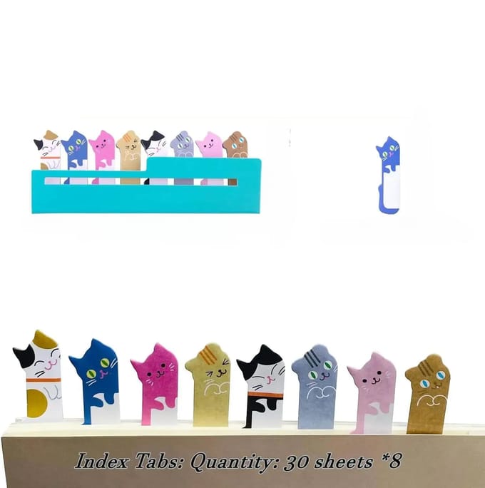 240 stuks Kat Pagina Memo Vlaggetjes Leuke Plaknotities Bladwijzers Zelfklevende Index Tabs Kitty Plaknotities Cadeau voor Kantoor School blue