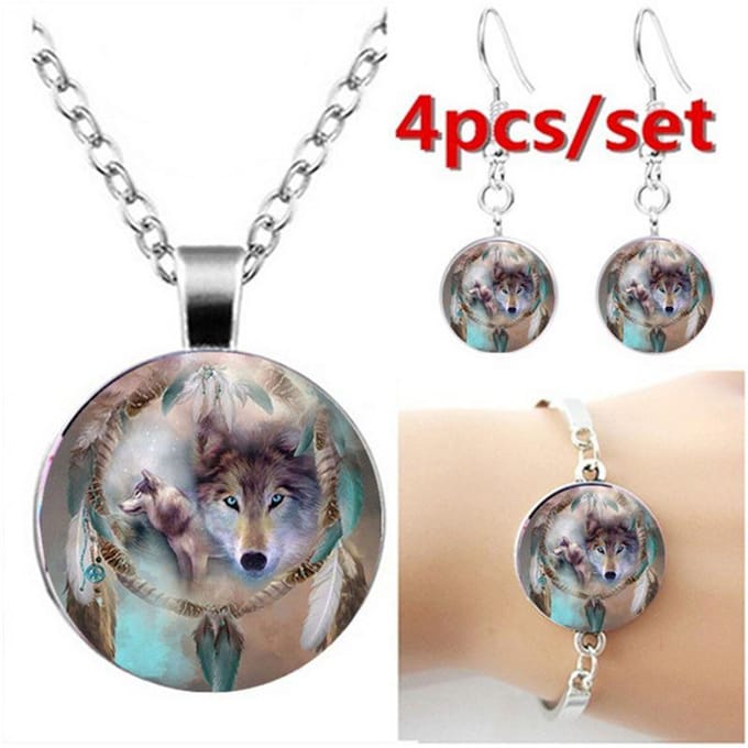 Ensemble de collier et boucles d'oreilles pour femme, attrape-rêves créatif, ensemble de bijoux, Mandala, temps white