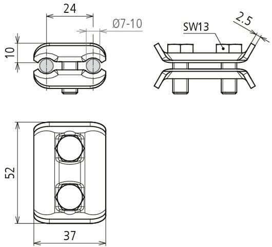 Dehn PV 7.10 SKM8X20 STTZN Parallelle Stekker Voor RD 7-10mm - 307000 [2 stuks].